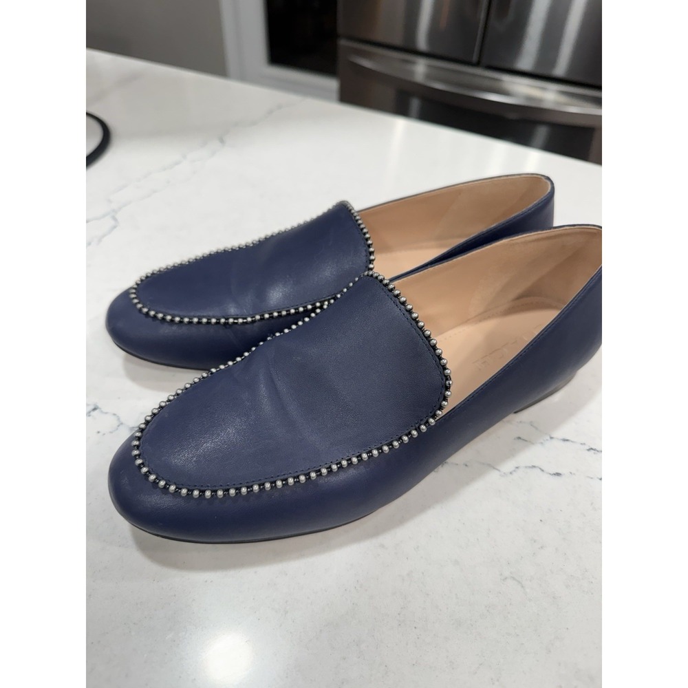 Coach Harper Loafer Flats Beadchain Navy Leather Size 9